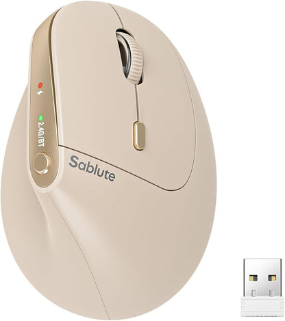 SABLUTE MAM3 Ergonomic Mouse, Rechargeable Wireless Vertical Mouse with 4 Adjustable DPI for Small/Medium Hands, Dual - Device Connectivity for Computer/PC/Laptop,Bluetooth Mouse for Window,Mac OS,Beige | Mice - TrueDesk