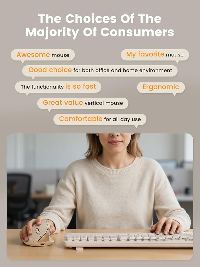 SABLUTE MAM3 Ergonomic Mouse, Rechargeable Wireless Vertical Mouse with 4 Adjustable DPI for Small/Medium Hands, Dual - Device Connectivity for Computer/PC/Laptop,Bluetooth Mouse for Window,Mac OS,Beige | Mice - TrueDesk