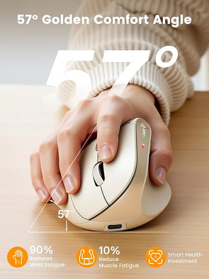 SABLUTE MAM3 Ergonomic Mouse, Rechargeable Wireless Vertical Mouse with 4 Adjustable DPI for Small/Medium Hands, Dual - Device Connectivity for Computer/PC/Laptop,Bluetooth Mouse for Window,Mac OS,Beige | Mice - TrueDesk
