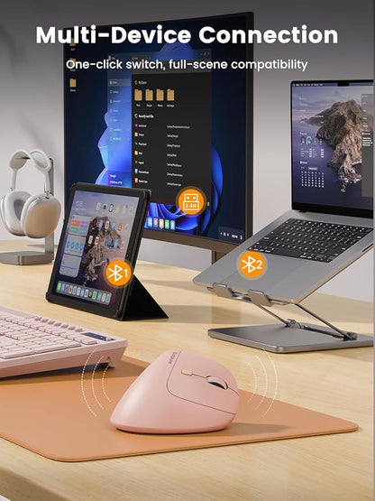 SABLUTE MAM3 Ergonomic Mouse, Rechargeable Wireless Vertical Mouse with 4 Adjustable DPI for Small/Medium Hands, Dual - Device Connectivity for Computer/PC/Laptop,Bluetooth Mouse for Window,Mac OS,Pink | Mice - TrueDesk