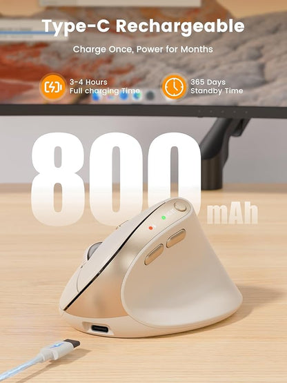 SABLUTE MAM3 Ergonomic Mouse, Rechargeable Wireless Vertical Mouse with 4 Adjustable DPI for Small/Medium Hands, Dual - Device Connectivity for Computer/PC/Laptop,Bluetooth Mouse for Window,Mac OS,Beige | Mice - TrueDesk