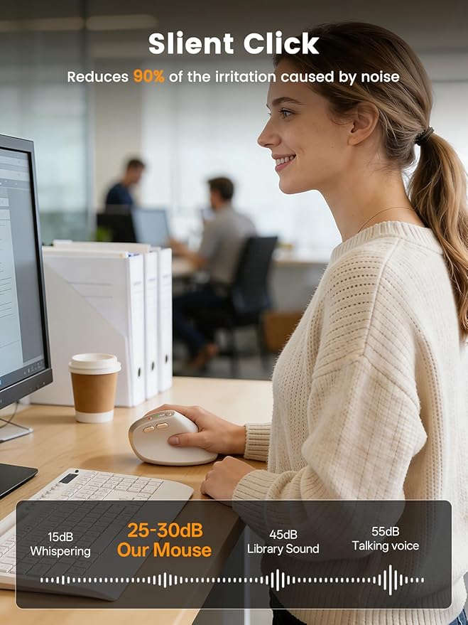 SABLUTE MAM3 Ergonomic Mouse, Rechargeable Wireless Vertical Mouse with 4 Adjustable DPI for Small/Medium Hands, Dual - Device Connectivity for Computer/PC/Laptop,Bluetooth Mouse for Window,Mac OS,Beige | Mice - TrueDesk