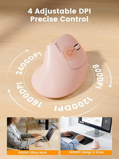 SABLUTE MAM3 Ergonomic Mouse, Rechargeable Wireless Vertical Mouse with 4 Adjustable DPI for Small/Medium Hands, Dual - Device Connectivity for Computer/PC/Laptop,Bluetooth Mouse for Window,Mac OS,Pink | Mice - TrueDesk