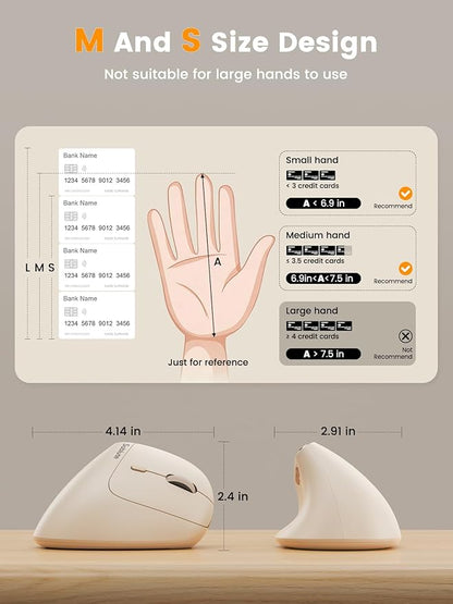 SABLUTE MAM3 Ergonomic Mouse, Rechargeable Wireless Vertical Mouse with 4 Adjustable DPI for Small/Medium Hands, Dual - Device Connectivity for Computer/PC/Laptop,Bluetooth Mouse for Window,Mac OS,Beige | Mice - TrueDesk