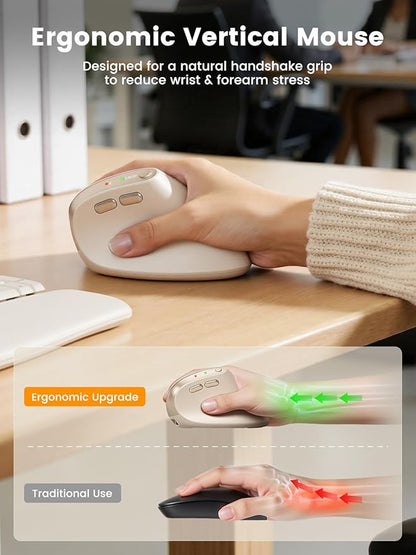 SABLUTE MAM3 Ergonomic Mouse, Rechargeable Wireless Vertical Mouse with 4 Adjustable DPI for Small/Medium Hands, Dual - Device Connectivity for Computer/PC/Laptop,Bluetooth Mouse for Window,Mac OS,Beige | Mice - TrueDesk