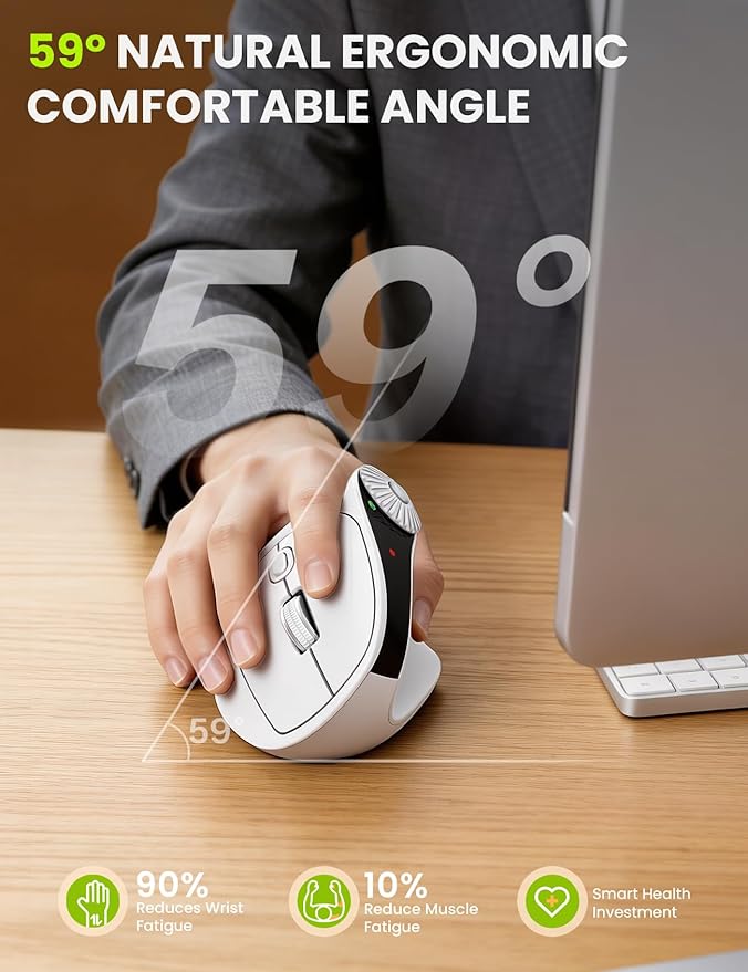 SABLUTE MAM51 Ergonomic Mouse Wireless with 3 - in - 1 Quick - Switch Scroll Wheel, Vertical Mouse with 4000 DPI, 8 Buttons Wireless Computer Mouse, 2.4Ghz/Bluetooth Mouse for Laptop and Desktop - White | Mice - TrueDesk