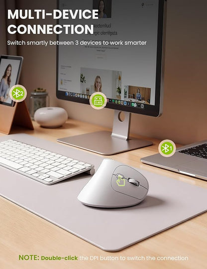 SABLUTE MAM51 Ergonomic Mouse Wireless with 3 - in - 1 Quick - Switch Scroll Wheel, Vertical Mouse with 4000 DPI, 8 Buttons Wireless Computer Mouse, 2.4Ghz/Bluetooth Mouse for Laptop and Desktop - White | Mice - TrueDesk