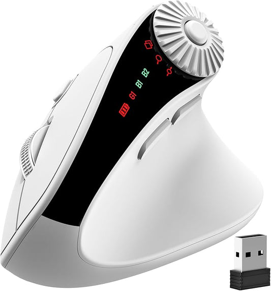 SABLUTE MAM51 Ergonomic Mouse Wireless with 3 - in - 1 Quick - Switch Scroll Wheel, Vertical Mouse with 4000 DPI, 8 Buttons Wireless Computer Mouse, 2.4Ghz/Bluetooth Mouse for Laptop and Desktop - White | Mice - TrueDesk