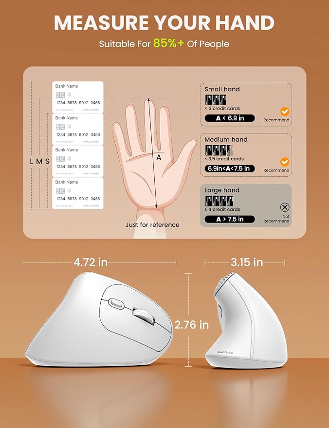 SABLUTE MAM51 Ergonomic Mouse Wireless with 3 - in - 1 Quick - Switch Scroll Wheel, Vertical Mouse with 4000 DPI, 8 Buttons Wireless Computer Mouse, 2.4Ghz/Bluetooth Mouse for Laptop and Desktop - White | Mice - TrueDesk