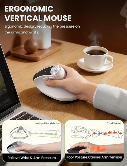 SABLUTE MAM51 Ergonomic Mouse Wireless with 3 - in - 1 Quick - Switch Scroll Wheel, Vertical Mouse with 4000 DPI, 8 Buttons Wireless Computer Mouse, 2.4Ghz/Bluetooth Mouse for Laptop and Desktop - White | Mice - TrueDesk