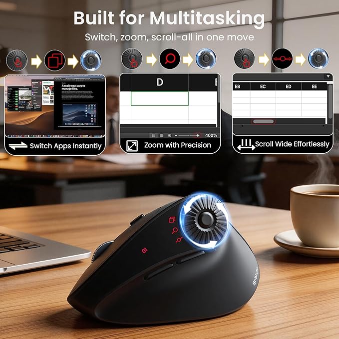 SABLUTE MAM51 Ergonomic Mouse Wireless with Side Scroll Wheel, Bluetooth Mouse with 4000 DPI, 8 Buttons Office Wireless Computer Mouse, Small to Medium Sized Hands Vertical Mice for PC and Desktop | Mice - TrueDesk