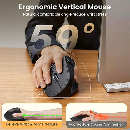 SABLUTE MAM51 Ergonomic Mouse Wireless with Side Scroll Wheel, Bluetooth Mouse with 4000 DPI, 8 Buttons Office Wireless Computer Mouse, Small to Medium Sized Hands Vertical Mice for PC and Desktop | Mice - TrueDesk