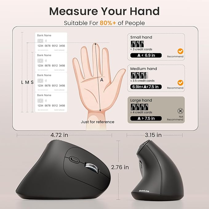 SABLUTE MAM51 Ergonomic Mouse Wireless with Side Scroll Wheel, Bluetooth Mouse with 4000 DPI, 8 Buttons Office Wireless Computer Mouse, Small to Medium Sized Hands Vertical Mice for PC and Desktop | Mice - TrueDesk
