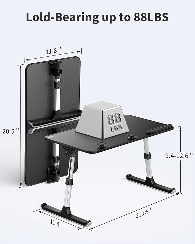 SAIJI Height & Angle Adjustable Laptop Stand for Bed, Lap Desk Bed Tray Table, Light Weight Foldable Portable Laptop Table for Couch Sofa Chair Floor Desk for Adults, Kids (52*30cm Black) | Lap Desks - TrueDesk