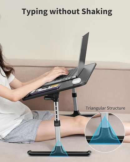 SAIJI Height & Angle Adjustable Laptop Stand for Bed, Lap Desk Bed Tray Table, Light Weight Foldable Portable Laptop Table for Couch Sofa Chair Floor Desk for Adults, Kids (52*30cm Black) | Lap Desks - TrueDesk