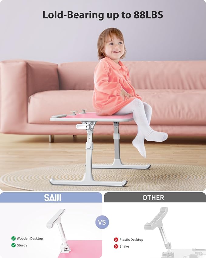 SAIJI Height & Angle Adjustable Laptop Stand for Bed, Lap Desk Bed Tray Table, Light Weight Foldable Portable Laptop Table for Couch Sofa Chair Floor Desk for Adults, Kids (Pink) | Lap Desks - TrueDesk