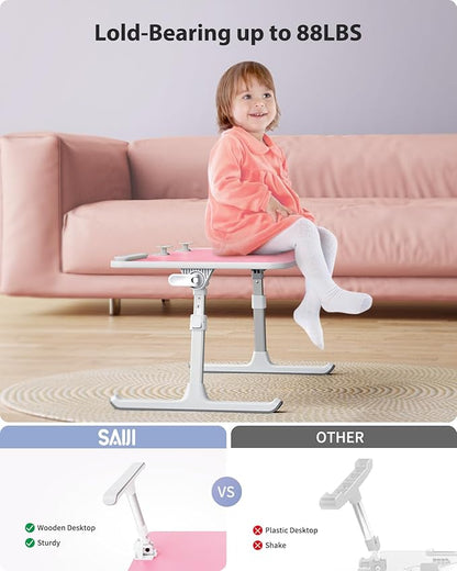 SAIJI Height & Angle Adjustable Laptop Stand for Bed, Lap Desk Bed Tray Table, Light Weight Foldable Portable Laptop Table for Couch Sofa Chair Floor Desk for Adults, Kids (Pink) | Lap Desks - TrueDesk