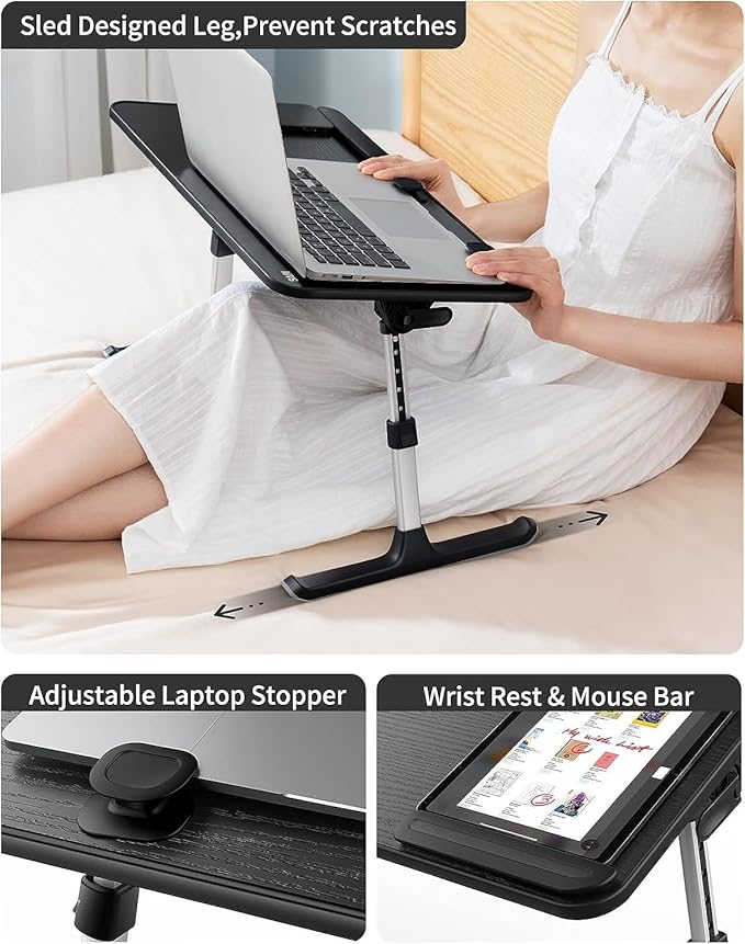 SAIJI Height & Angle Adjustable Laptop Stand for Bed, Lap Desk Bed Tray Table, Light Weight Foldable Portable Laptop Table for Couch Sofa Chair Floor Desk for Adults, Kids (52*30cm Black) | Lap Desks - TrueDesk