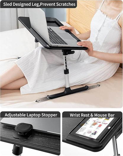 SAIJI Height & Angle Adjustable Laptop Stand for Bed, Lap Desk Bed Tray Table, Light Weight Foldable Portable Laptop Table for Couch Sofa Chair Floor Desk for Adults, Kids (52*30cm Black) | Lap Desks - TrueDesk