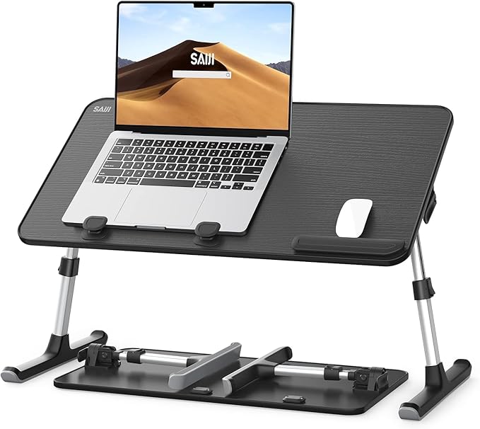 SAIJI Height & Angle Adjustable Laptop Stand for Bed, Lap Desk Bed Tray Table, Light Weight Foldable Portable Laptop Table for Couch Sofa Chair Floor Desk for Adults, Kids (52*30cm Black) | Lap Desks - TrueDesk