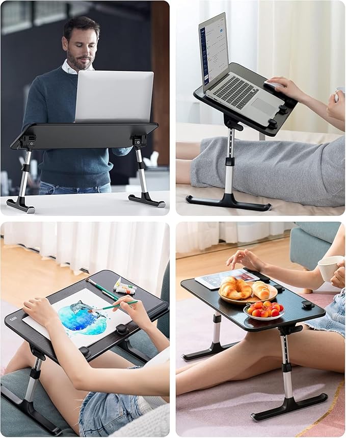 SAIJI Height & Angle Adjustable Laptop Stand for Bed, Lap Desk Bed Tray Table, Light Weight Foldable Portable Laptop Table for Couch Sofa Chair Floor Desk for Adults, Kids (52*30cm Black) | Lap Desks - TrueDesk