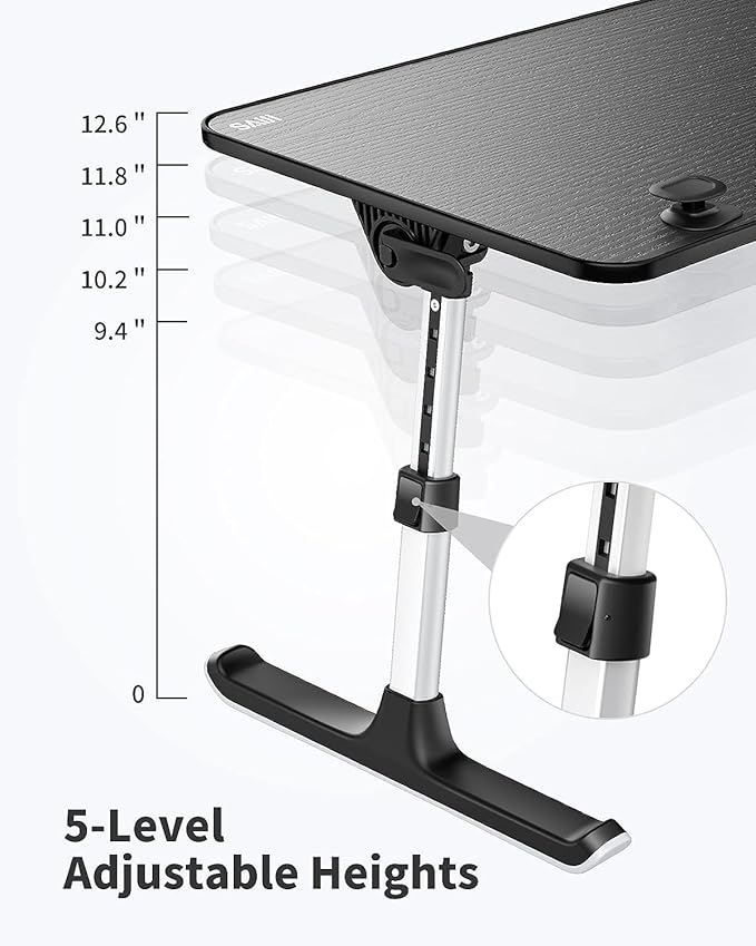 SAIJI Height & Angle Adjustable Laptop Stand for Bed, Lap Desk Bed Tray Table, Light Weight Foldable Portable Laptop Table for Couch Sofa Chair Floor Desk for Adults, Kids (52*30cm Black) | Lap Desks - TrueDesk