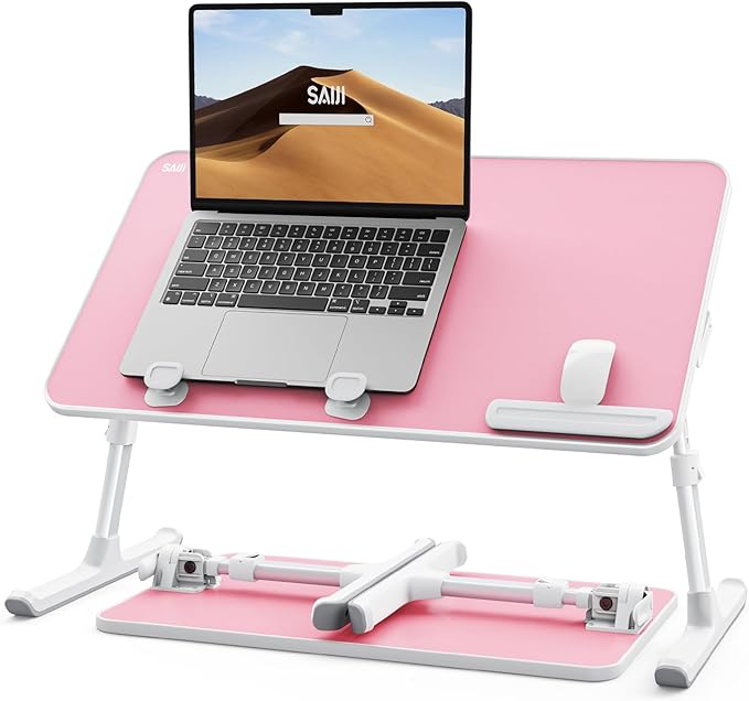SAIJI Height & Angle Adjustable Laptop Stand for Bed, Lap Desk Bed Tray Table, Light Weight Foldable Portable Laptop Table for Couch Sofa Chair Floor Desk for Adults, Kids (Pink) | Lap Desks - TrueDesk