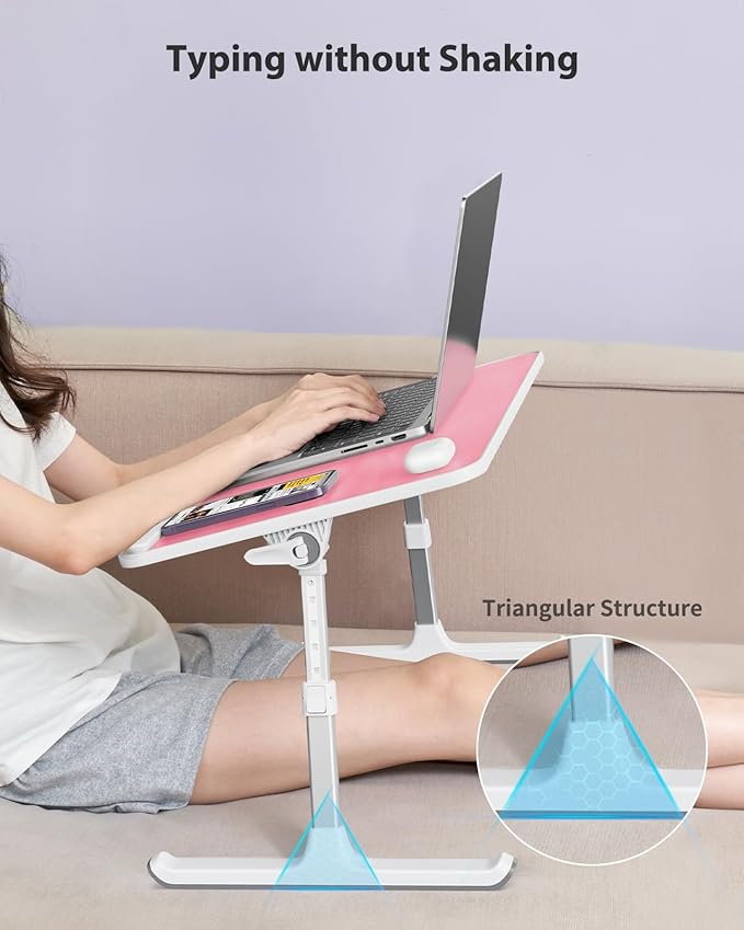 SAIJI Height & Angle Adjustable Laptop Stand for Bed, Lap Desk Bed Tray Table, Light Weight Foldable Portable Laptop Table for Couch Sofa Chair Floor Desk for Adults, Kids (Pink) | Lap Desks - TrueDesk