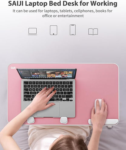 SAIJI Height & Angle Adjustable Laptop Stand for Bed, Lap Desk Bed Tray Table, Light Weight Foldable Portable Laptop Table for Couch Sofa Chair Floor Desk for Adults, Kids (Pink) | Lap Desks - TrueDesk