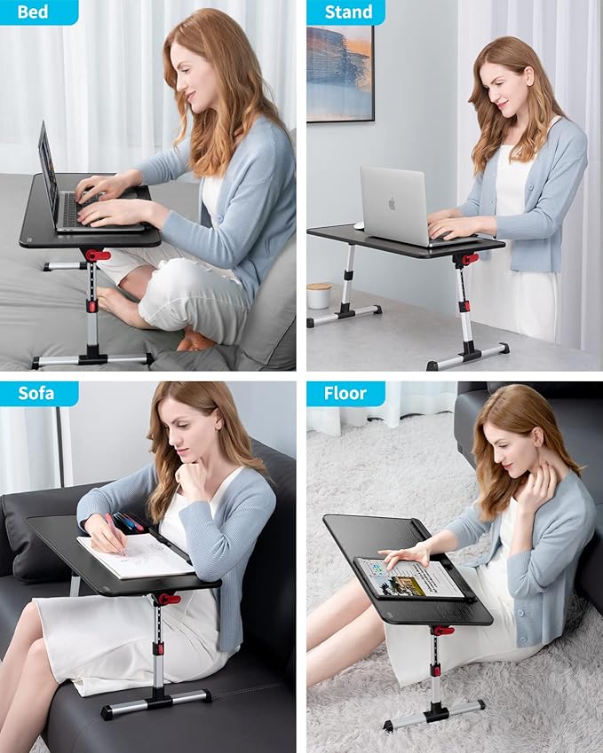 SAIJI Laptop Bed Tray Table, Adjustable Home Office Standing Desk Portable Lightweight Foldable Lap Desk for Sofa Couch Floor Working Studying Reading Writing Eating,Fit Up to 17" Laptop(Large，Black) | Lap Desks - TrueDesk