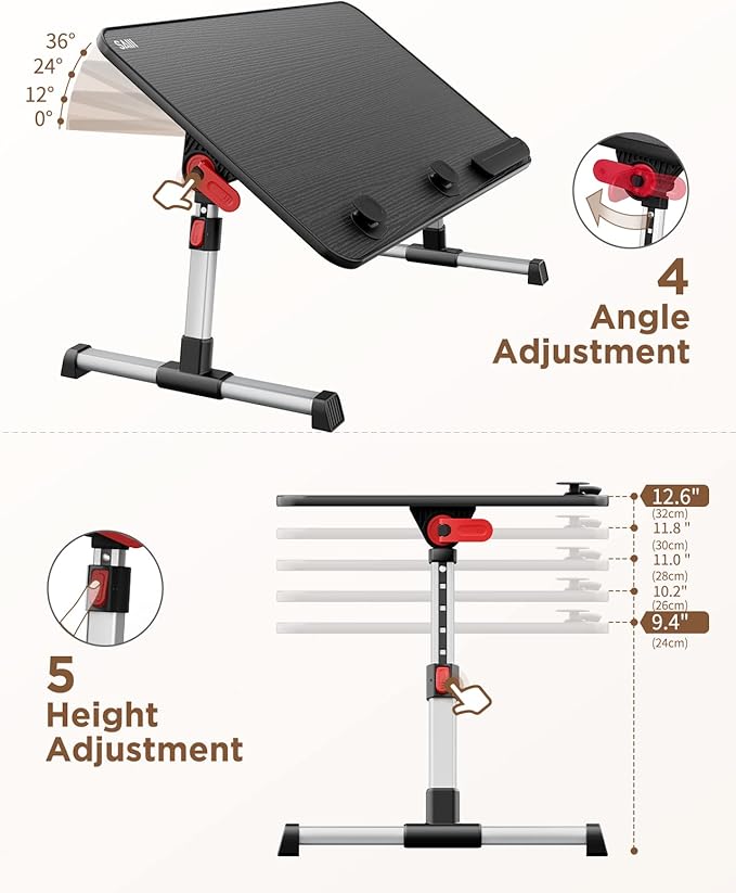 SAIJI Laptop Bed Tray Table, Adjustable Home Office Standing Desk Portable Lightweight Foldable Lap Desk for Sofa Couch Floor Working Studying Reading Writing Eating,Fit Up to 17" Laptop(Large，Black) | Lap Desks - TrueDesk