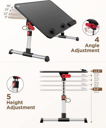 SAIJI Laptop Bed Tray Table, Adjustable Home Office Standing Desk Portable Lightweight Foldable Lap Desk for Sofa Couch Floor Working Studying Reading Writing Eating,Fit Up to 17" Laptop(Large，Black) | Lap Desks - TrueDesk