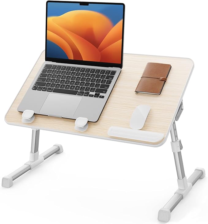 SAIJI Laptop Bed Tray Table, Adjustable Home Office Standing Desk Portable Lightweight Foldable Lap Desk for Sofa Couch Floor Working Studying Reading Writing Eating,Fit Up to 17" Laptop(Large,Teak) | Lap Desks - TrueDesk
