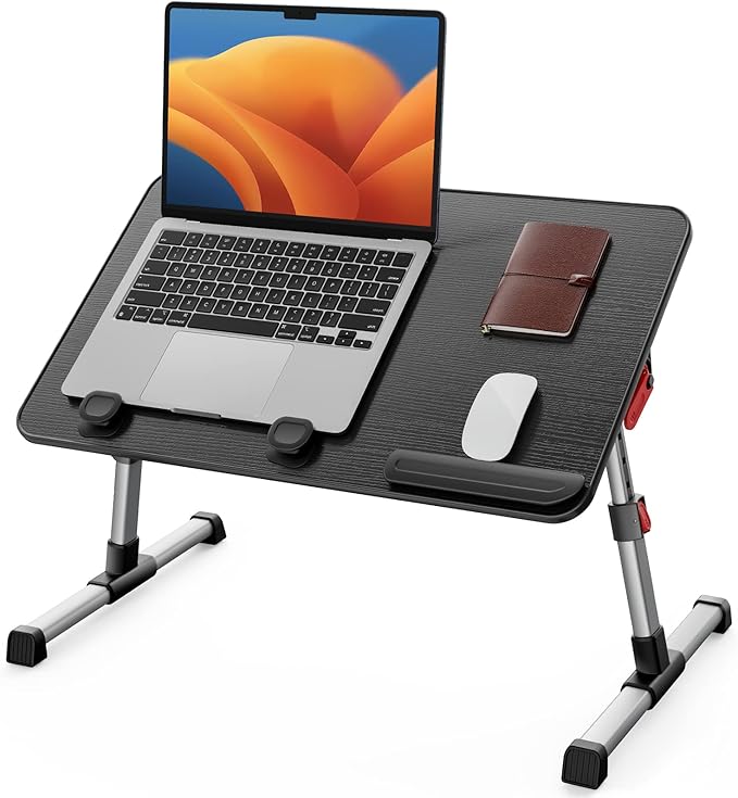 SAIJI Laptop Bed Tray Table, Adjustable Home Office Standing Desk Portable Lightweight Foldable Lap Desk for Sofa Couch Floor Working Studying Reading Writing Eating,Fit Up to 17" Laptop(Large，Black) | Lap Desks - TrueDesk