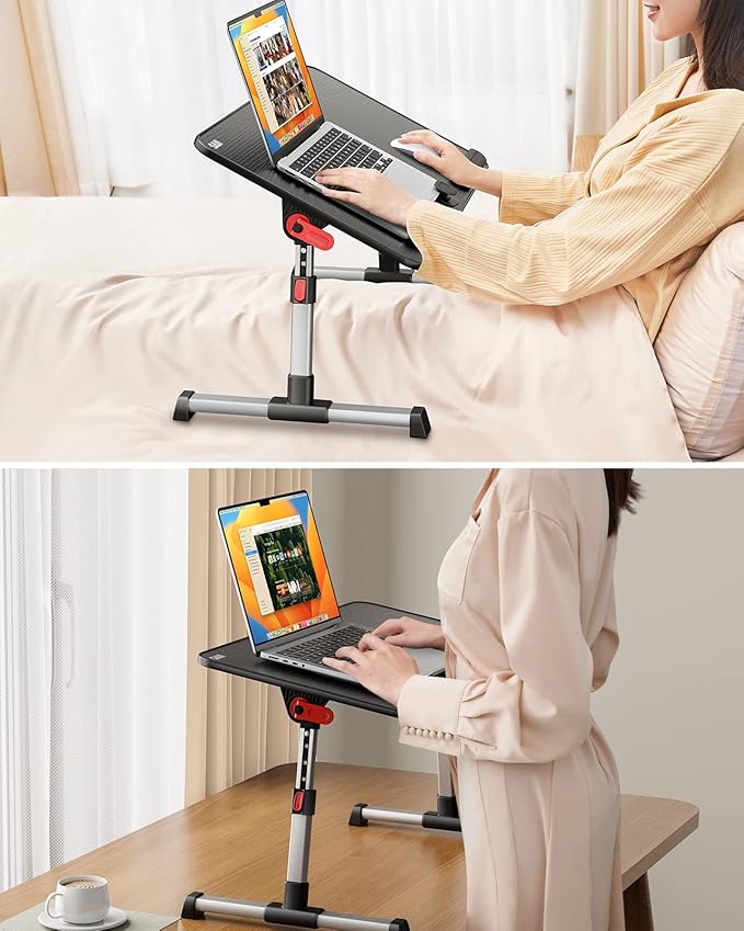 SAIJI Laptop Bed Tray Table, Adjustable Home Office Standing Desk Portable Lightweight Foldable Lap Desk for Sofa Couch Floor Working Studying Reading Writing Eating,Fit Up to 17" Laptop(Large，Black) | Lap Desks - TrueDesk