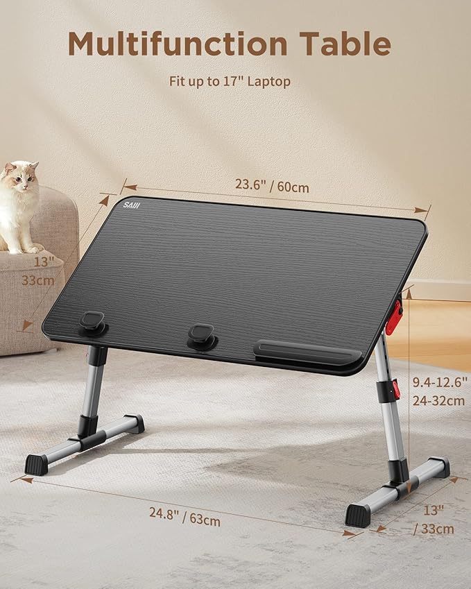 SAIJI Laptop Bed Tray Table, Adjustable Home Office Standing Desk Portable Lightweight Foldable Lap Desk for Sofa Couch Floor Working Studying Reading Writing Eating,Fit Up to 17" Laptop(Large，Black) | Lap Desks - TrueDesk