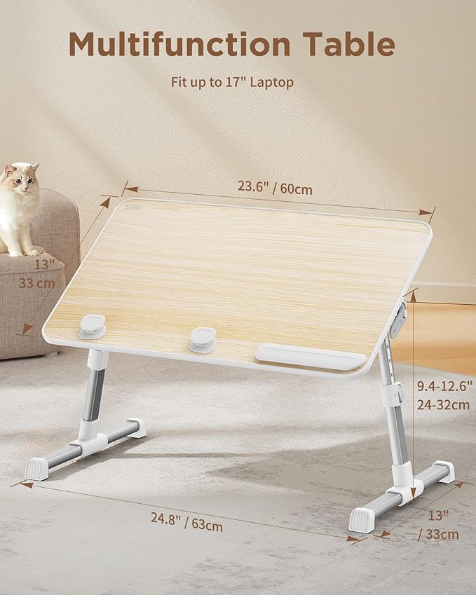 SAIJI Laptop Bed Tray Table, Adjustable Home Office Standing Desk Portable Lightweight Foldable Lap Desk for Sofa Couch Floor Working Studying Reading Writing Eating,Fit Up to 17" Laptop(Large,Teak) | Lap Desks - TrueDesk