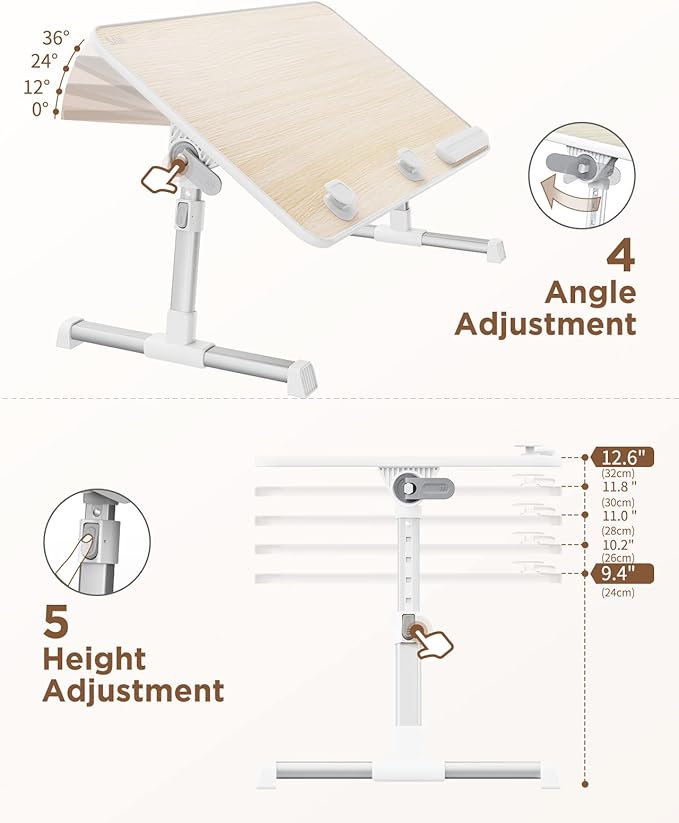 SAIJI Laptop Bed Tray Table, Adjustable Home Office Standing Desk Portable Lightweight Foldable Lap Desk for Sofa Couch Floor Working Studying Reading Writing Eating,Fit Up to 17" Laptop(Large,Teak) | Lap Desks - TrueDesk