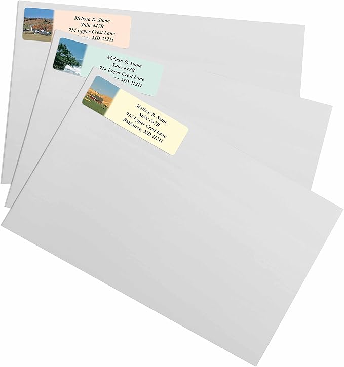 Scenic America Assorted Designer Rolled Address Labels with Elegant Plastic Dispenser | Address Labels - TrueDesk