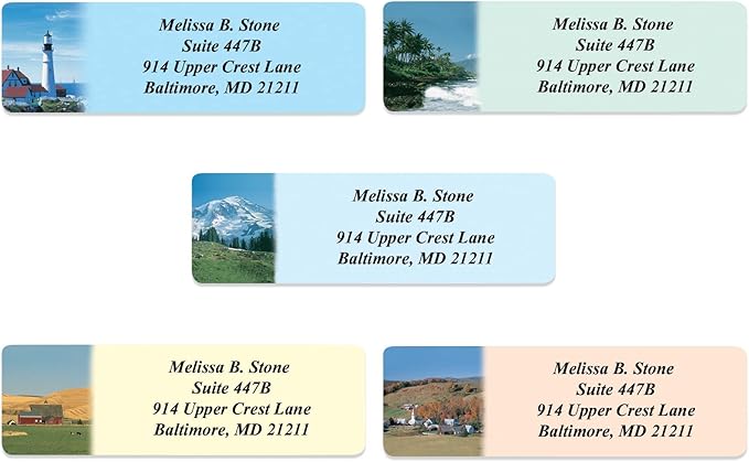 Scenic America Assorted Designer Rolled Address Labels with Elegant Plastic Dispenser | Address Labels - TrueDesk