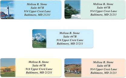 Scenic America Assorted Designer Rolled Address Labels with Elegant Plastic Dispenser | Address Labels - TrueDesk