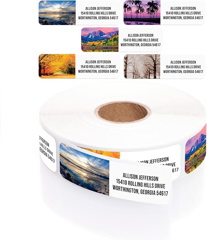 Scenic Landscape Rolled Address Labels / 500 Personalized Return Address Labels/Designer Address Stickers in Elegant Plastic Dispenser | Address Labels - TrueDesk