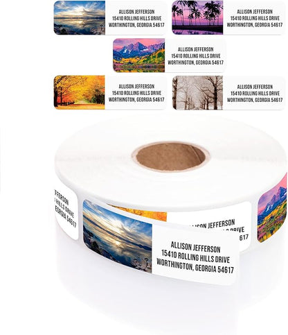 Scenic Landscape Rolled Address Labels / 500 Personalized Return Address Labels/Designer Address Stickers in Elegant Plastic Dispenser | Address Labels - TrueDesk