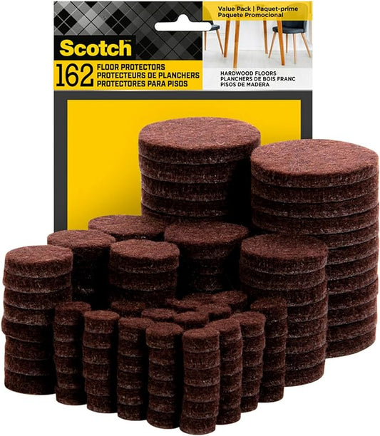 Scotch Felt Pads 162 PCS Brown, Felt Furniture Pads for Protecting Hardwood Floors, Round, Assorted Sizes Value Pack, Self - Stick design, Protecting from nicks, dents and scratches (SP847 - NA) | Furniture Pads - TrueDesk