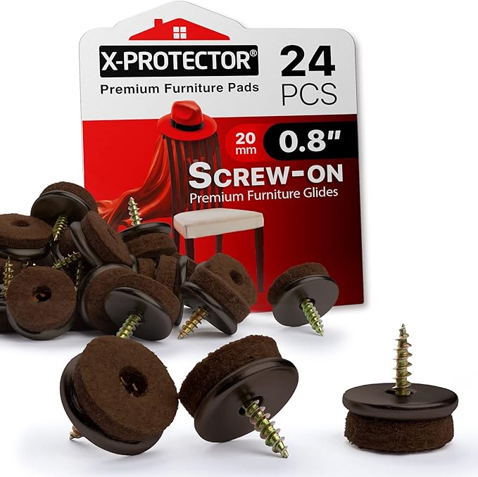 Screw - On Felt Furniture Pads X - Protector 24 PCS - 0.8” Chair Leg Floor Protectors for Hardwood Floors - Premium Chair Glides - Brown Floor Protectors for Chairs - The Best Furniture Sliders! | Furniture Pads - TrueDesk