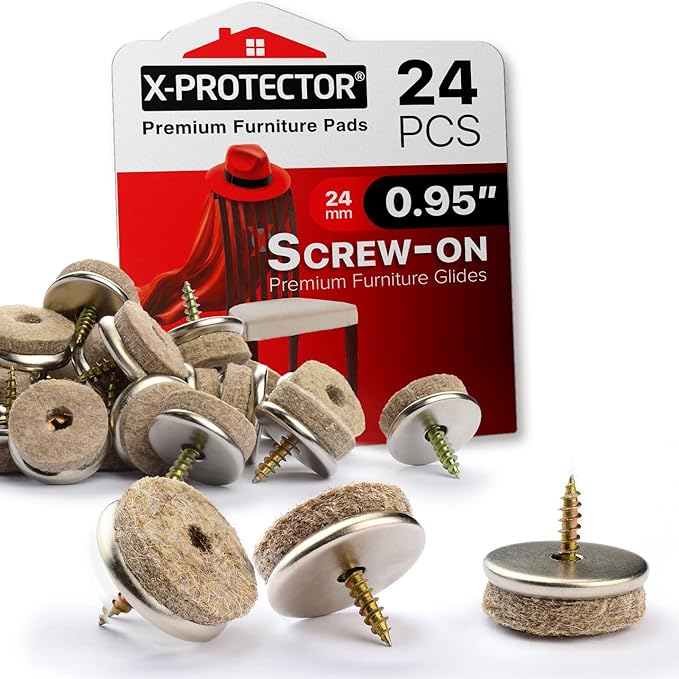 Screw - On Felt Furniture Pads X - Protector 24 PCS – 0.95” Chair Leg Floor Protectors for Hardwood Floors – Premium Chair Glides – Beige Floor Protectors for Chairs – The Best Furniture Sliders! | Furniture Pads - TrueDesk