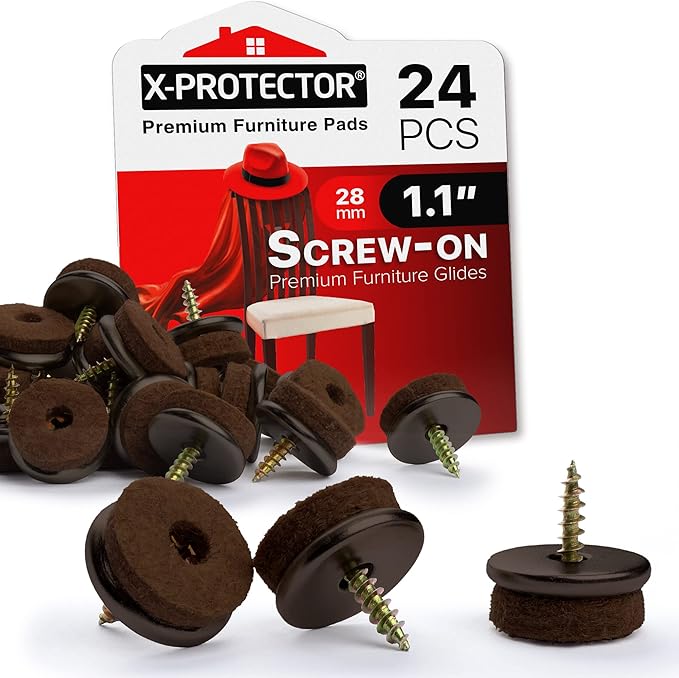 Screw - On Felt Furniture Pads X - Protector 24 PCS - 1.1” Chair Leg Floor Protectors for Hardwood Floors - Premium Chair Glides - Brown Floor Protectors for Chairs - The Best Furniture Sliders! | Furniture Pads - TrueDesk