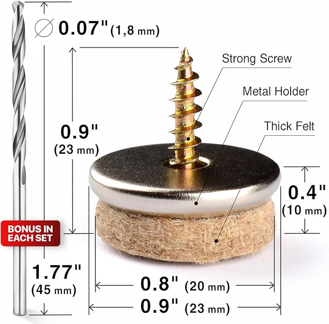 Screw - On Felt Pads X - Protector – 24 Felt Chair Pads for Hardwood Floors 0.8" – Premium Chair Glides – Beige Floor Protectors for Furniture Legs – The Best Furniture Sliders for Hardwood Floors | Furniture Pads - TrueDesk