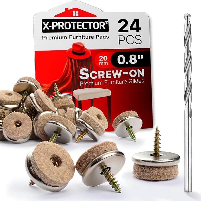 Screw - On Felt Pads X - Protector – 24 Felt Chair Pads for Hardwood Floors 0.8" – Premium Chair Glides – Beige Floor Protectors for Furniture Legs – The Best Furniture Sliders for Hardwood Floors | Furniture Pads - TrueDesk