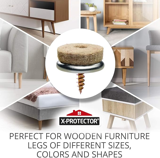 Screw - On Felt Pads X - Protector – 24 Felt Chair Pads for Hardwood Floors 0.8" – Premium Chair Glides – Beige Floor Protectors for Furniture Legs – The Best Furniture Sliders for Hardwood Floors | Furniture Pads - TrueDesk